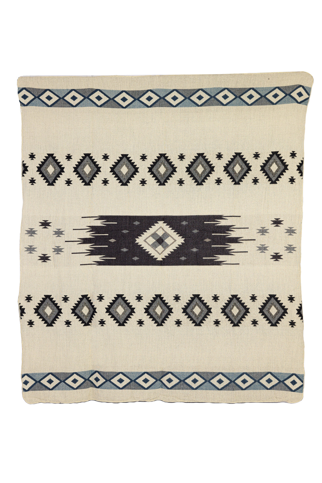Handwoven Reversible Diamond Dark Blue Gray & Black Alpaca Throw Blanket - Yachana Collection