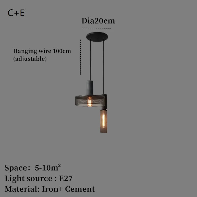 Concrete Pendant Light Iron Shade