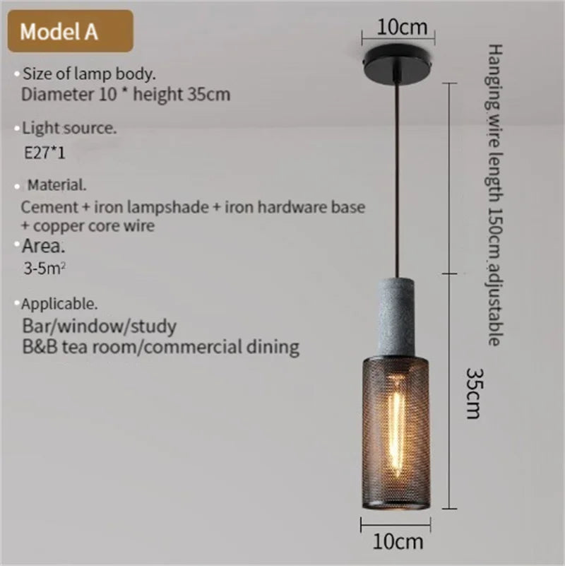 Concrete Pendant Light Iron Shade