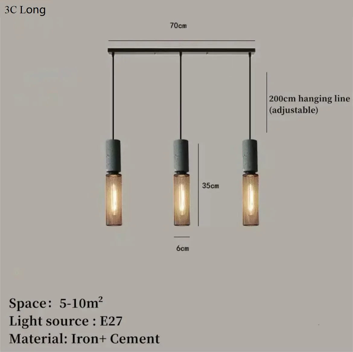 Concrete Pendant Light Iron Shade