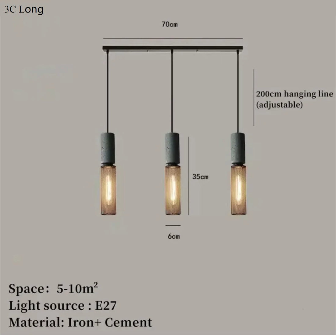 Concrete Pendant Light Iron Shade