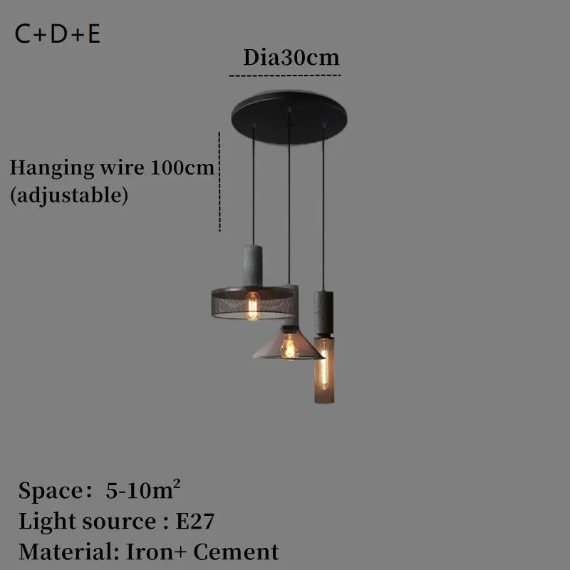 Concrete Pendant Light Iron Shade