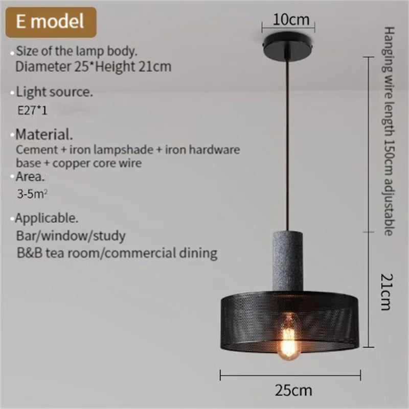 Concrete Pendant Light Iron Shade