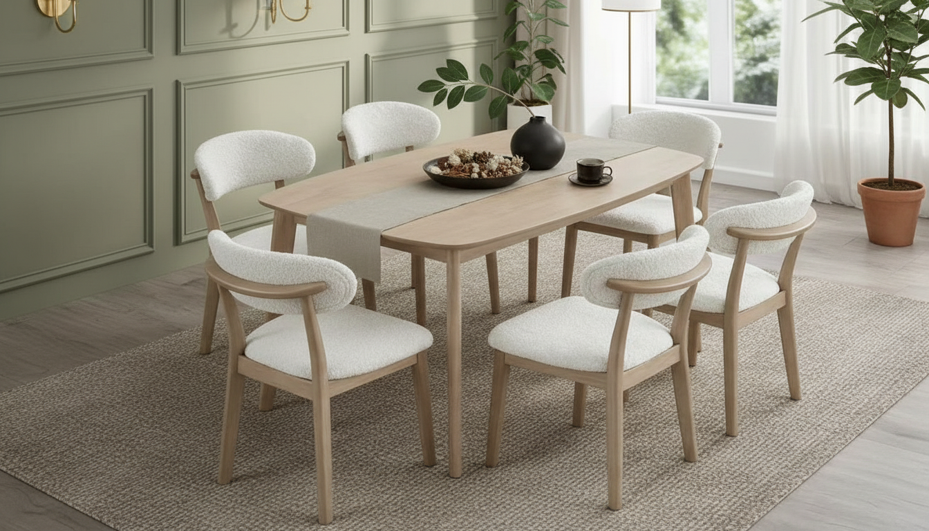ACTU Dining Table Set with Upholstered Chairs for Modern Homes (Seats 4–6, Solid Wood)