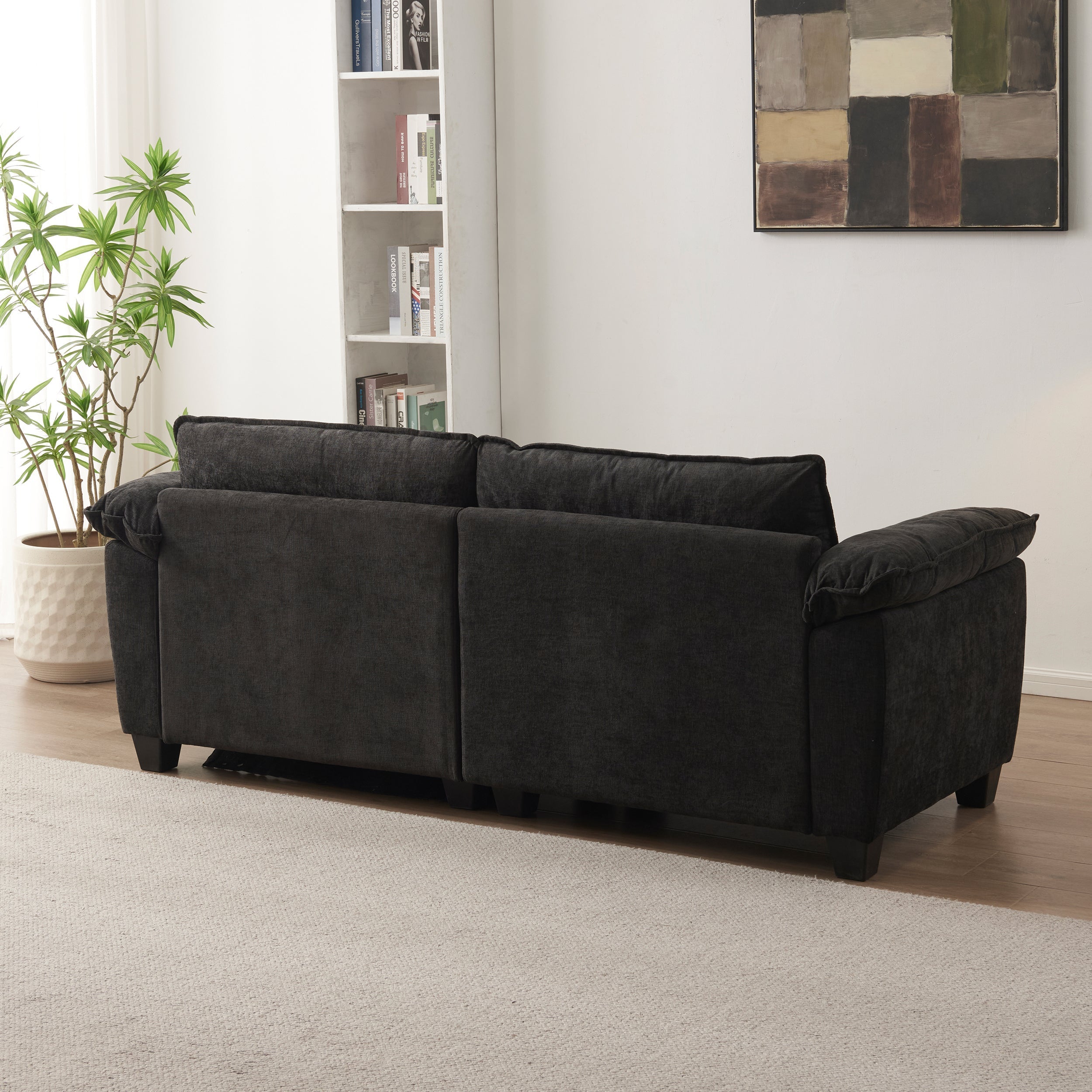 Luxury Black Chenille Loveseat Sofa Soft Upholstered Living Room