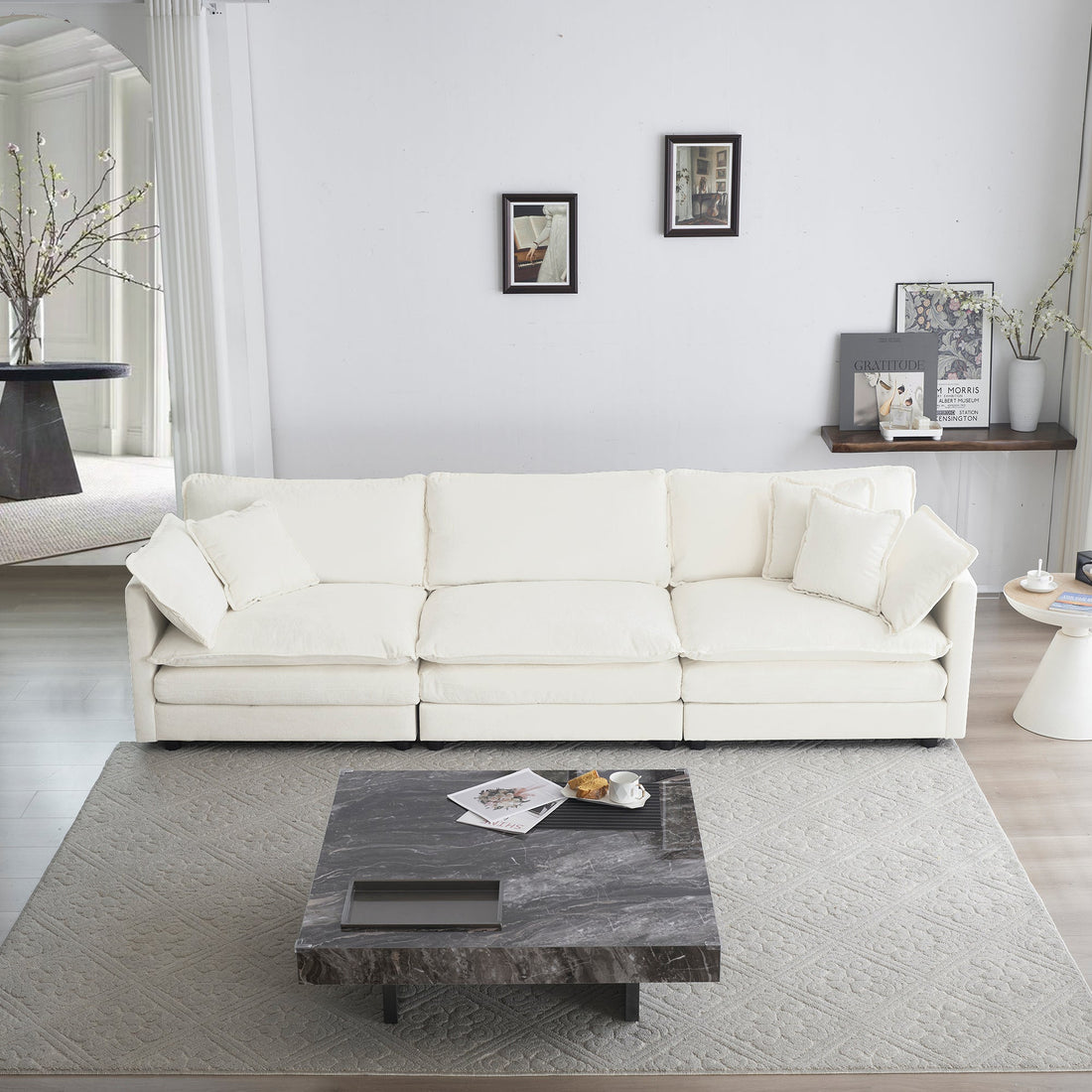 Mid-Century Modern Couch 3-Seater Sofa with Chenille Fabric
