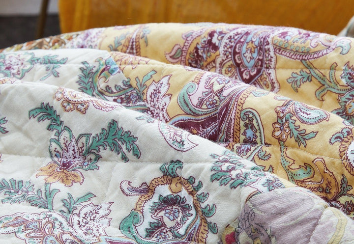 DaDa Bedding Bohemian Burgundy Red Velvet Trim Floral Paisley Patchwork Cotton Bedspread Set (JHW-868)