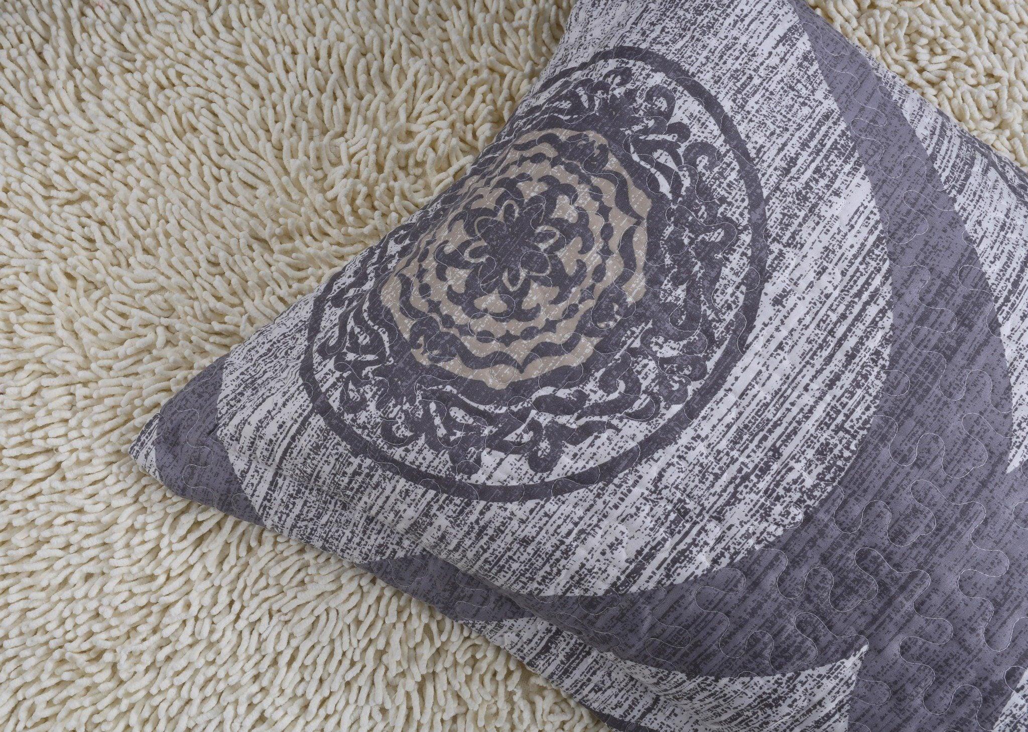 Rustic Grey Mosaic Medallion Quilted Reversible Bedspread Set Bedding