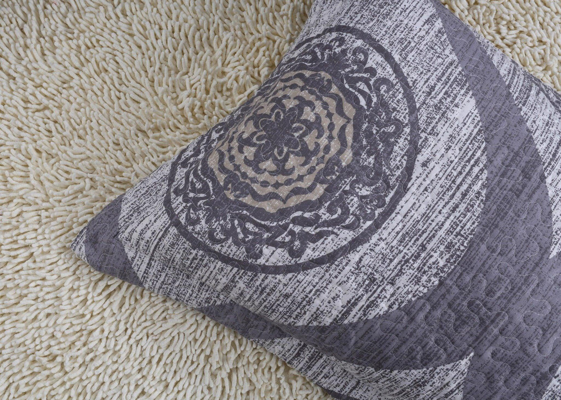 Rustic Grey Mosaic Medallion Quilted Reversible Bedspread Set Bedding