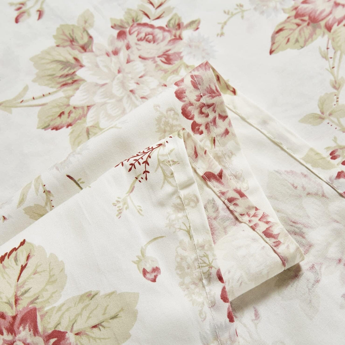 Hint Mint Cottage Floral Roses Cotton Flat Sheet Pillowcase