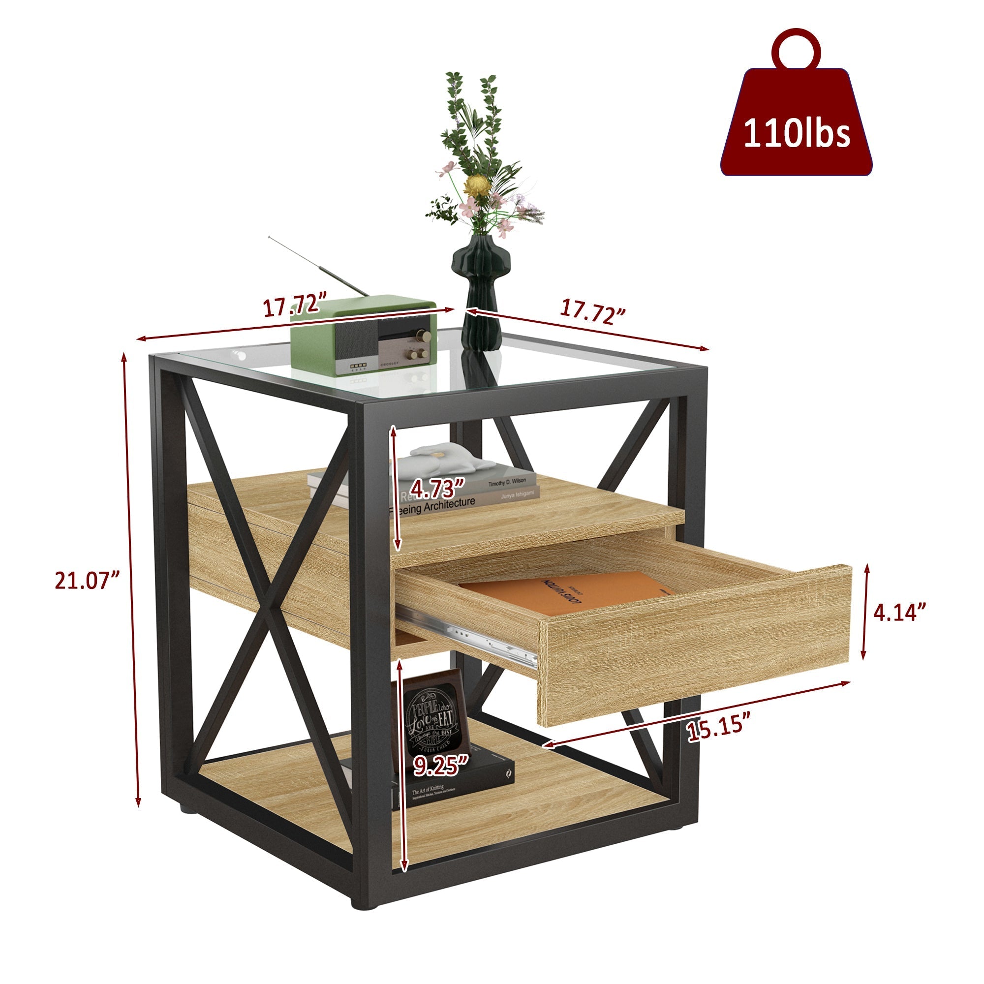 Set of 2 Modern End Tables with Drawer
