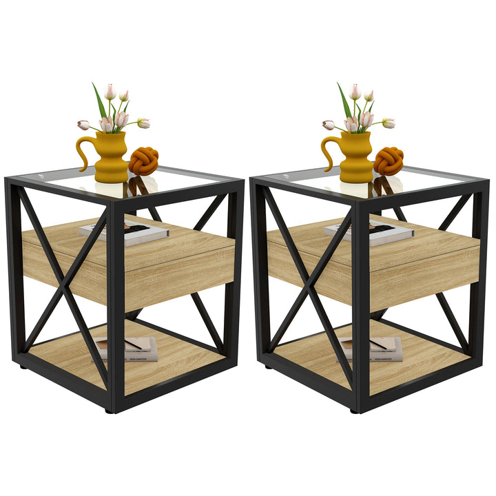 Set of 2 Modern End Tables with Drawer