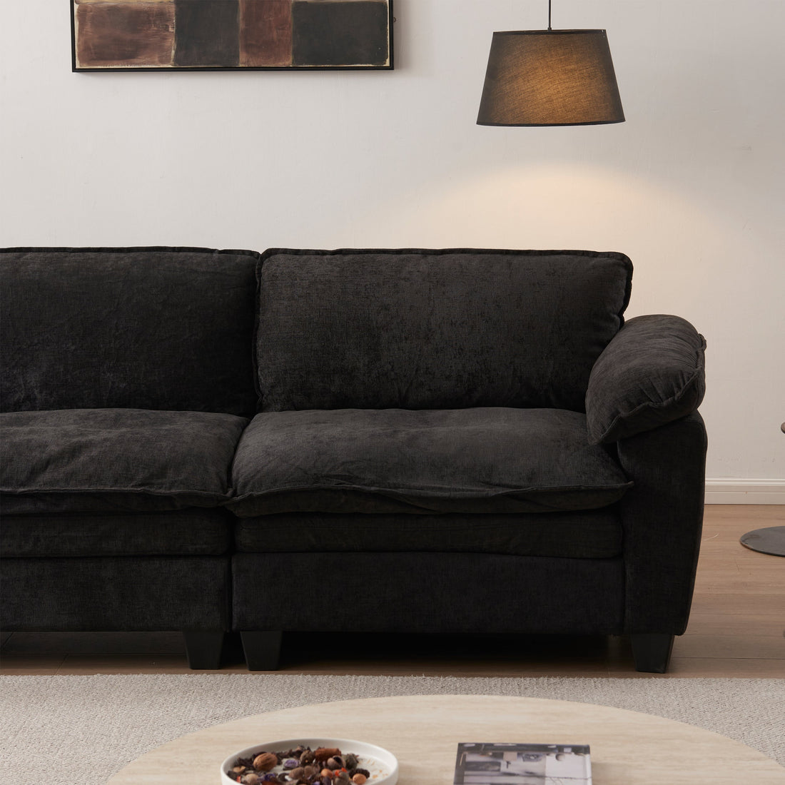 Luxury Black Chenille Loveseat Sofa Soft Upholstered Living Room