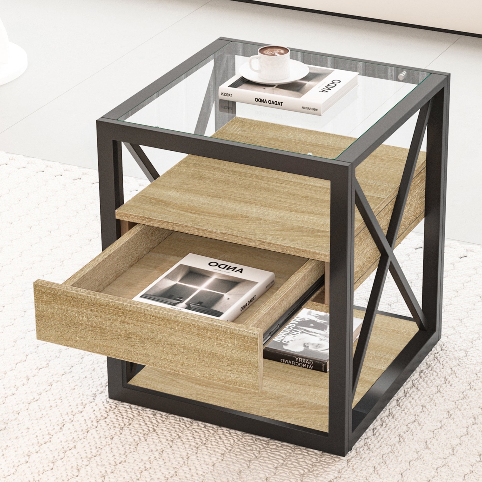 Set of 2 Modern End Tables with Drawer