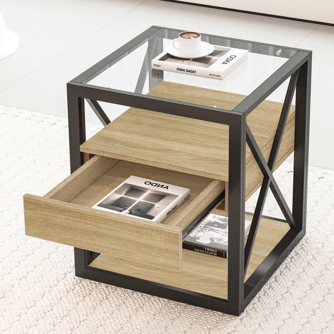 Set of 2 Modern End Tables with Drawer