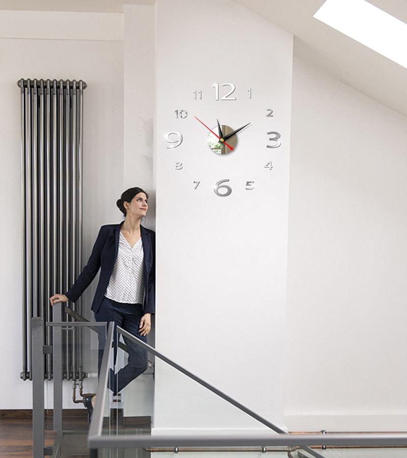 Modern Large 3D Mirror Wall Clock Frameless Sticker Decor