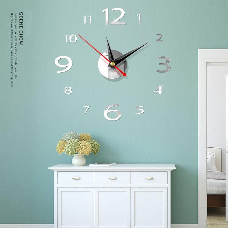 Modern Large 3D Mirror Wall Clock Frameless Sticker Decor