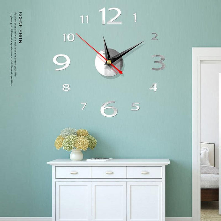 Modern Large 3D Mirror Wall Clock Frameless Sticker Decor