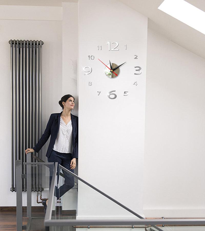 Modern Large 3D Mirror Wall Clock Frameless Sticker Decor