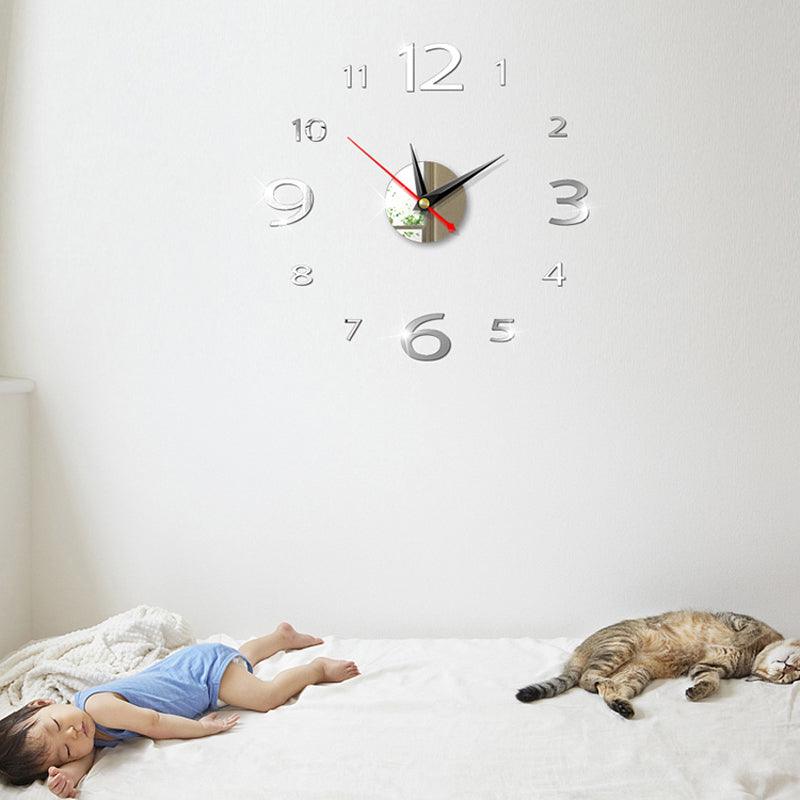 Modern Large 3D Mirror Wall Clock Frameless Sticker Decor