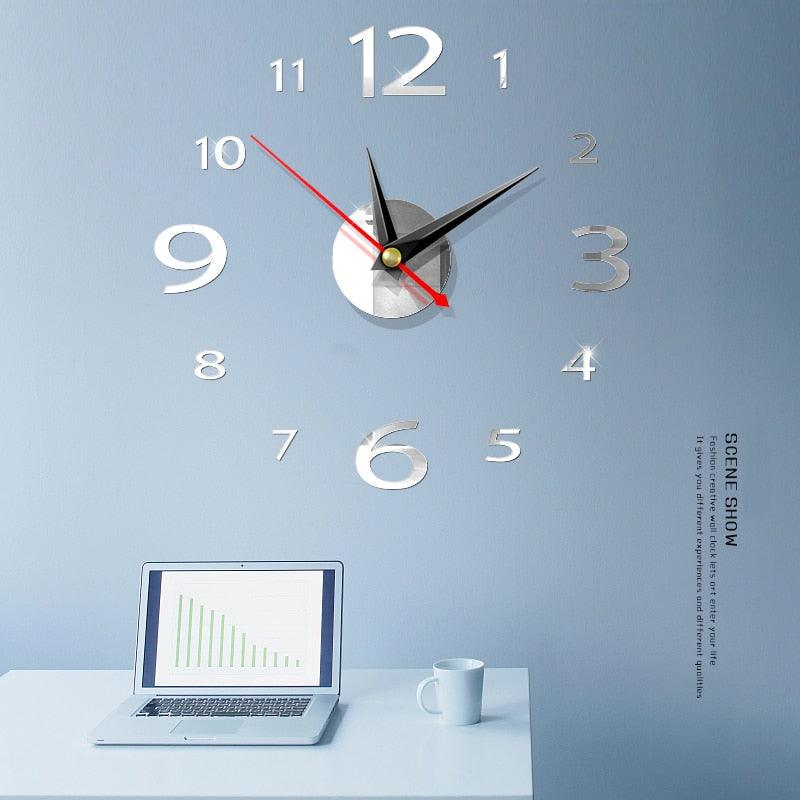 Modern Large 3D Mirror Wall Clock Frameless Sticker Decor