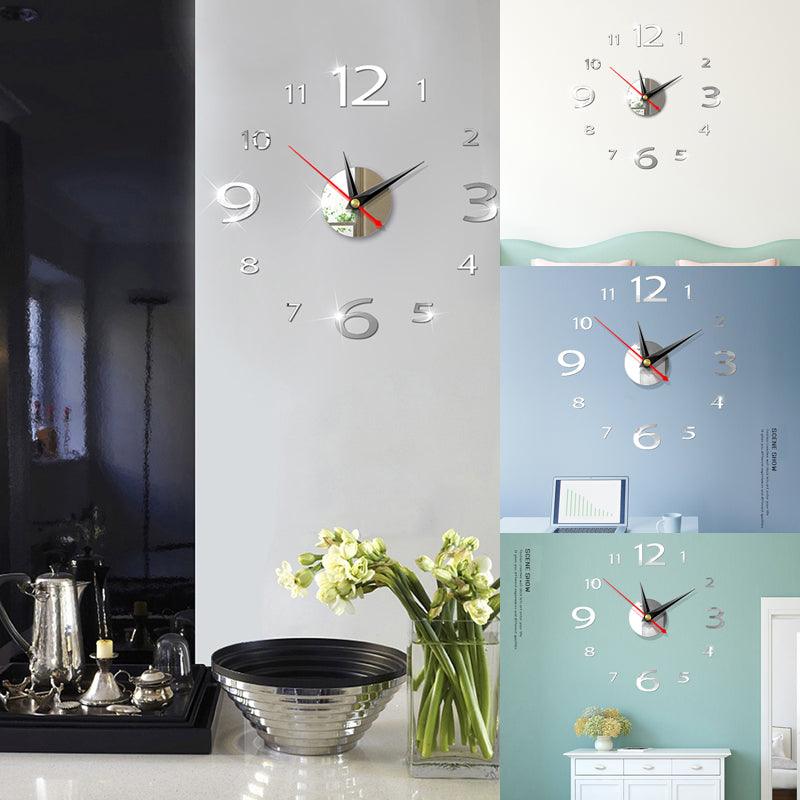 Modern Large 3D Mirror Wall Clock Frameless Sticker Decor