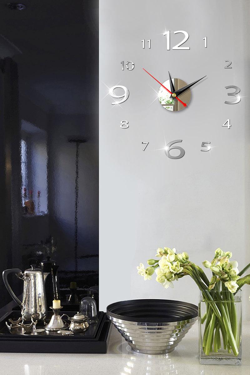 Modern Large 3D Mirror Wall Clock Frameless Sticker Decor