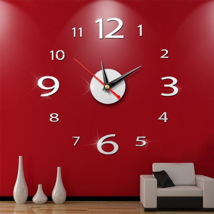 Modern Large 3D Mirror Wall Clock Frameless Sticker Decor