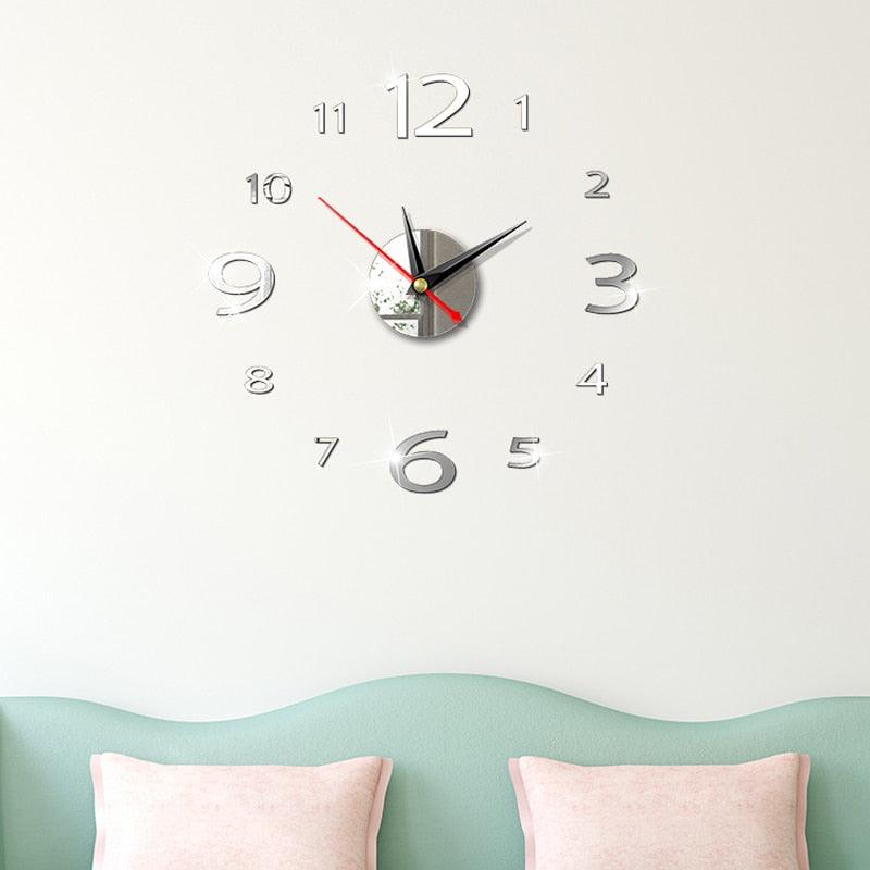 Modern Large 3D Mirror Wall Clock Frameless Sticker Decor