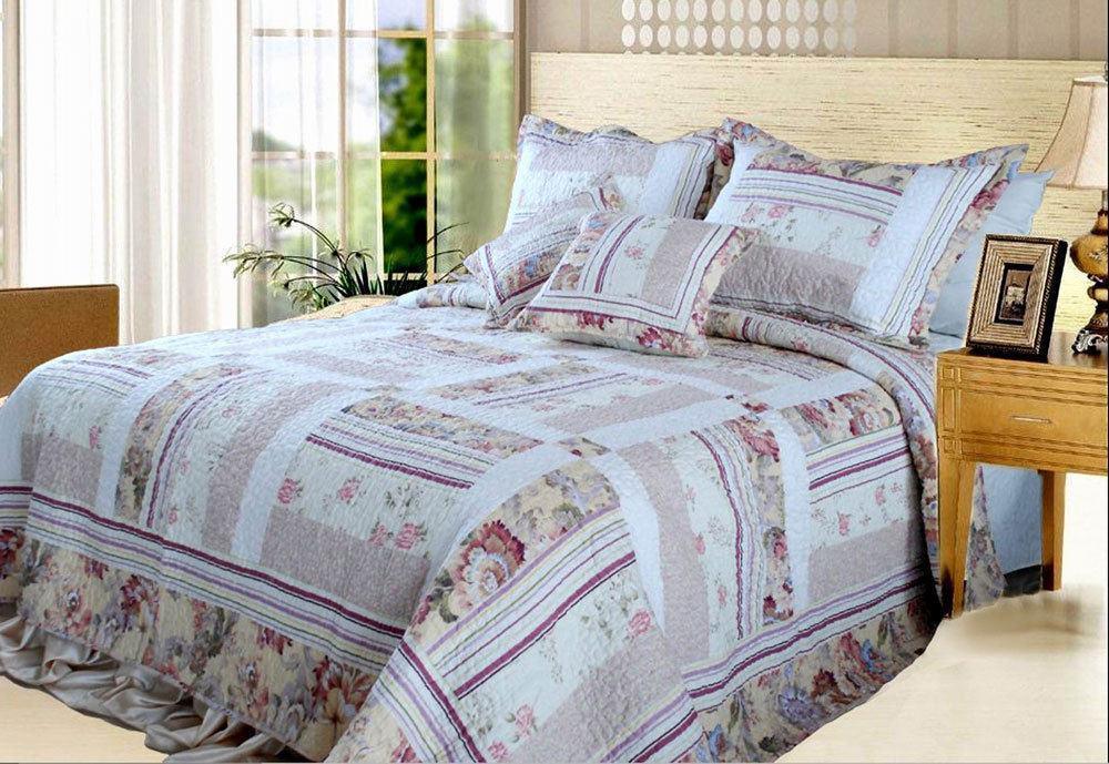 Bedding Cottage Floral Patchwork Quilted Coverlet Bedspread Set