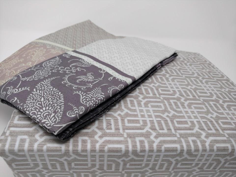 Grey Floral Paisley Bedding Fitted Flat Sheet Pillowcase Set